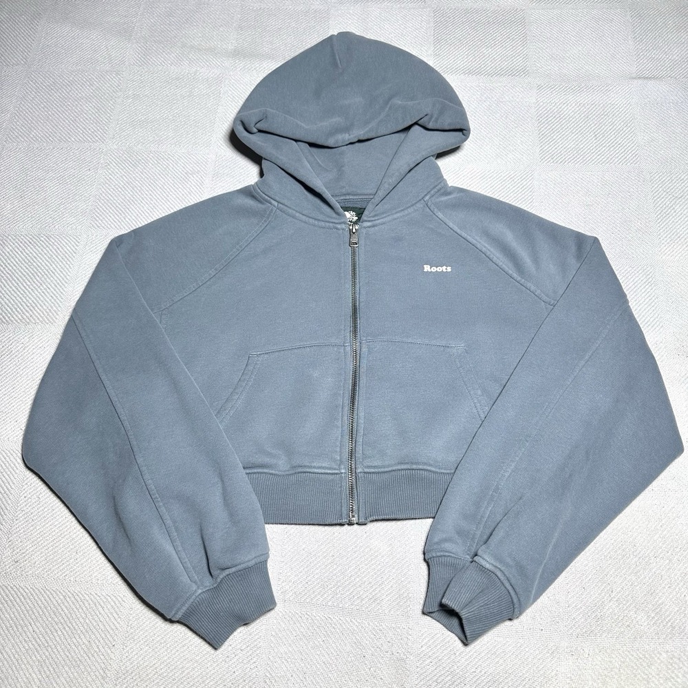 Roots Women's Slate Blue Cropped Zip Hoodie